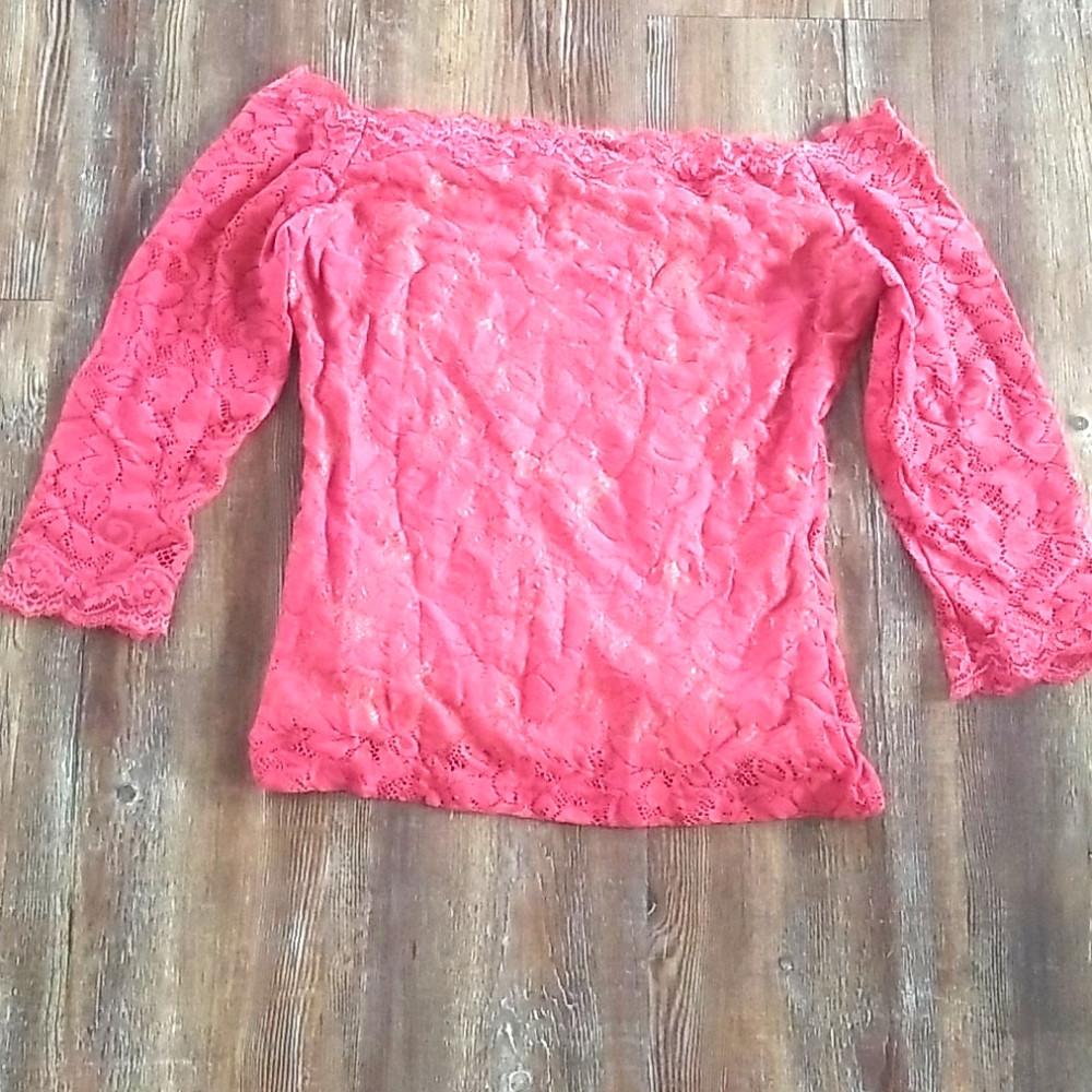 Off shoulder pink lace top